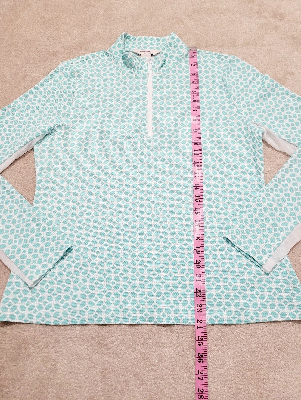 Tommy Bahama Active Pullover Large Aqua White 1/4 Zip Golf Top UPF Stretch - Picture 11 of 12